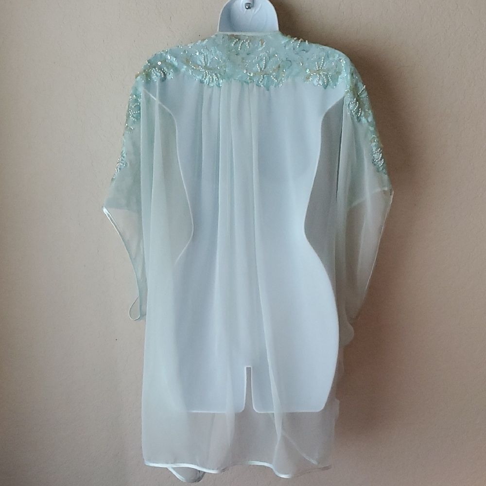Vtg Victoria's Secret Gold Label Mint Teal Sheer Kimono Robe M Sequin Beaded - Picture 3 of 8